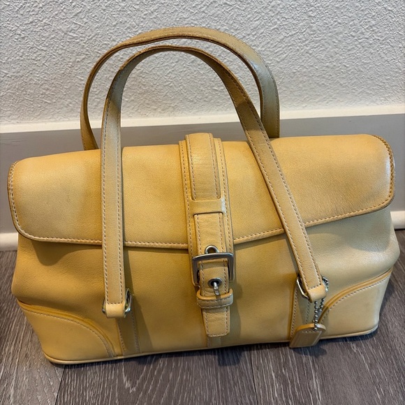 SOLD Coach Yellow Leather Buckle Flap Satchel Shoulder Bag Y2K Vintag - Picture 2 of 8
